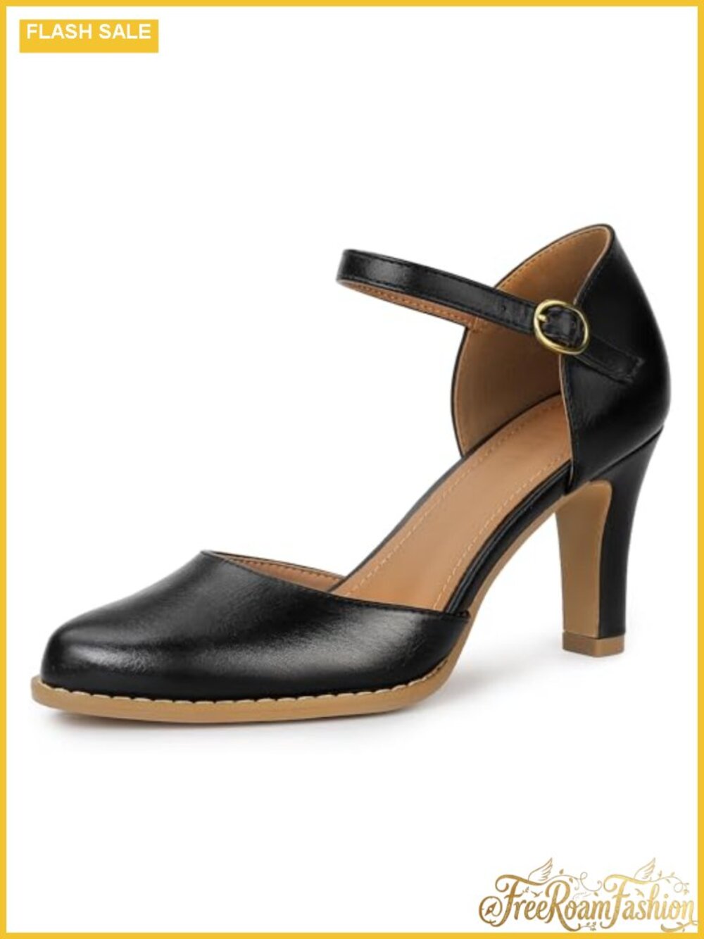 IDIFU Women's Chunky High Heels Closed Toe Dress Pumps Ankle Strap